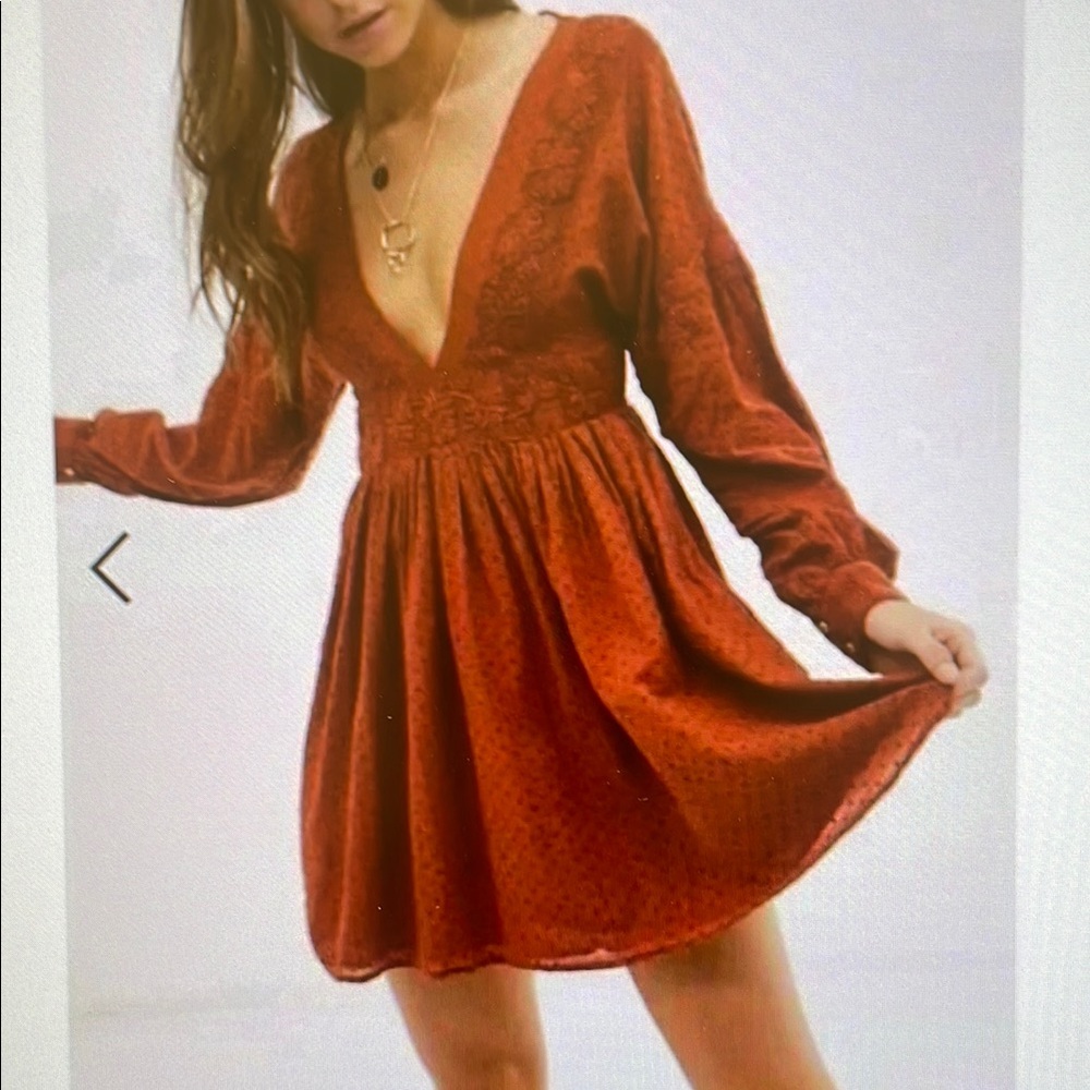 Elegant Deep V-Neck Rust Dress